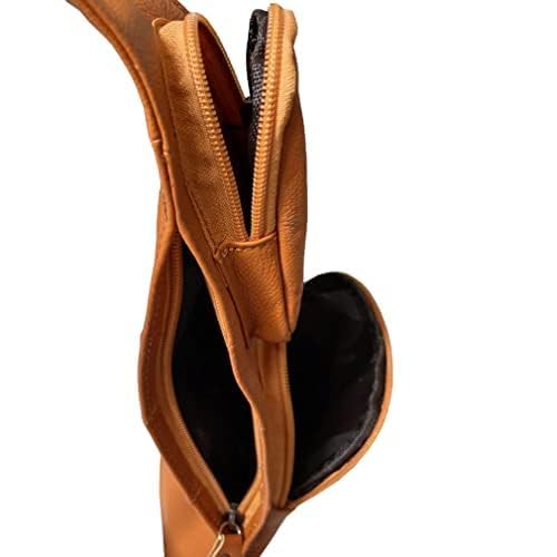 Hebetag Small Leather Sling Bag Crossbody Backpack for Men Women Travel Outdoor Sports Hiking Camping Shoulder Chest Day Pack Daypack Yellow Brown - Image 5
