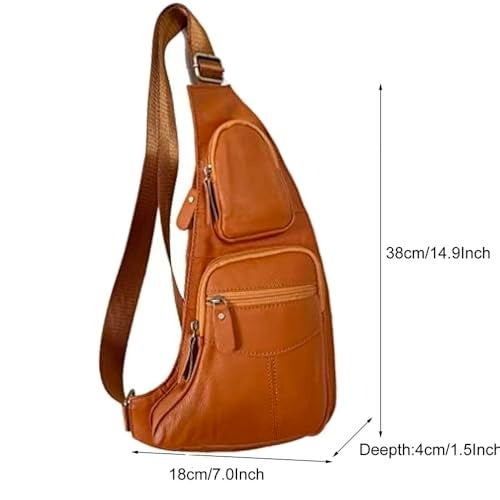Hebetag Small Leather Sling Bag Crossbody Backpack for Men Women Travel Outdoor Sports Hiking Camping Shoulder Chest Day Pack Daypack Yellow Brown - Image 3