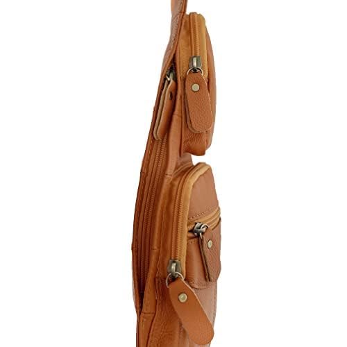 Hebetag Small Leather Sling Bag Crossbody Backpack for Men Women Travel Outdoor Sports Hiking Camping Shoulder Chest Day Pack Daypack Yellow Brown - Image 4