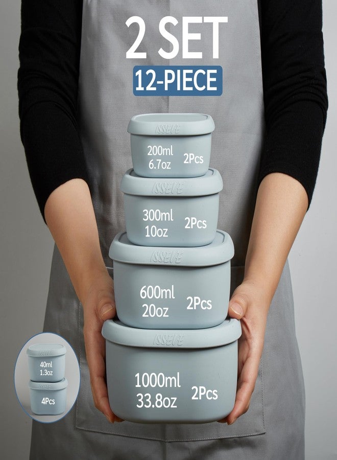 ISSEVE 12Pcs/Set Nesting Silicone Food Storage Containers with Lids, BPA Free Reusable Meal Prep Silicone Containers Airtight, Freezer Dishwasher Safe (33.8oz, 20oz, 10oz, 6.7oz, 1.3oz) (Grey) - Image 2