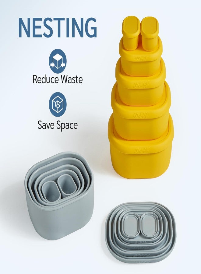 ISSEVE 12Pcs/Set Nesting Silicone Food Storage Containers with Lids, BPA Free Reusable Meal Prep Silicone Containers Airtight, Freezer Dishwasher Safe (33.8oz, 20oz, 10oz, 6.7oz, 1.3oz) (Grey) - Image 3