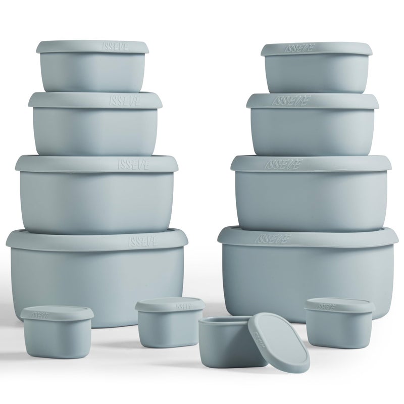 ISSEVE 12Pcs/Set Nesting Silicone Food Storage Containers with Lids, BPA Free Reusable Meal Prep Silicone Containers Airtight, Freezer Dishwasher Safe (33.8oz, 20oz, 10oz, 6.7oz, 1.3oz) (Grey) - Image 1