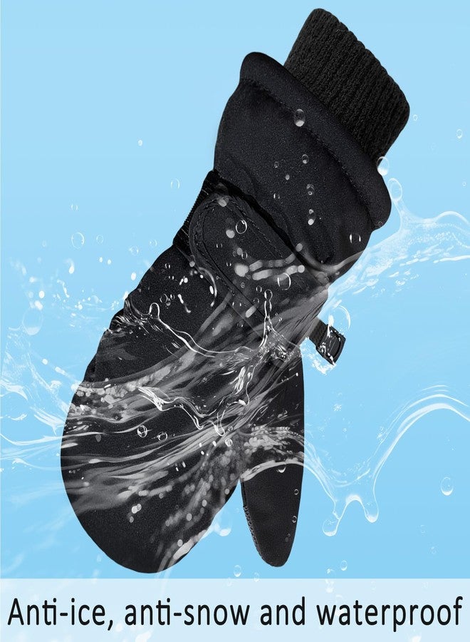 HOPSOOKEN Kids Winter Snow Mittens for Little Girls Boys Thermal Warm Thick Fleece Waterproof Ski Gloves for Cold Weather(BlackM) - Image 4