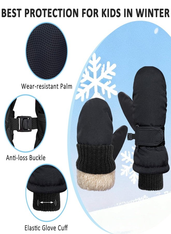 HOPSOOKEN Kids Winter Snow Mittens for Little Girls Boys Thermal Warm Thick Fleece Waterproof Ski Gloves for Cold Weather(BlackM) - Image 3
