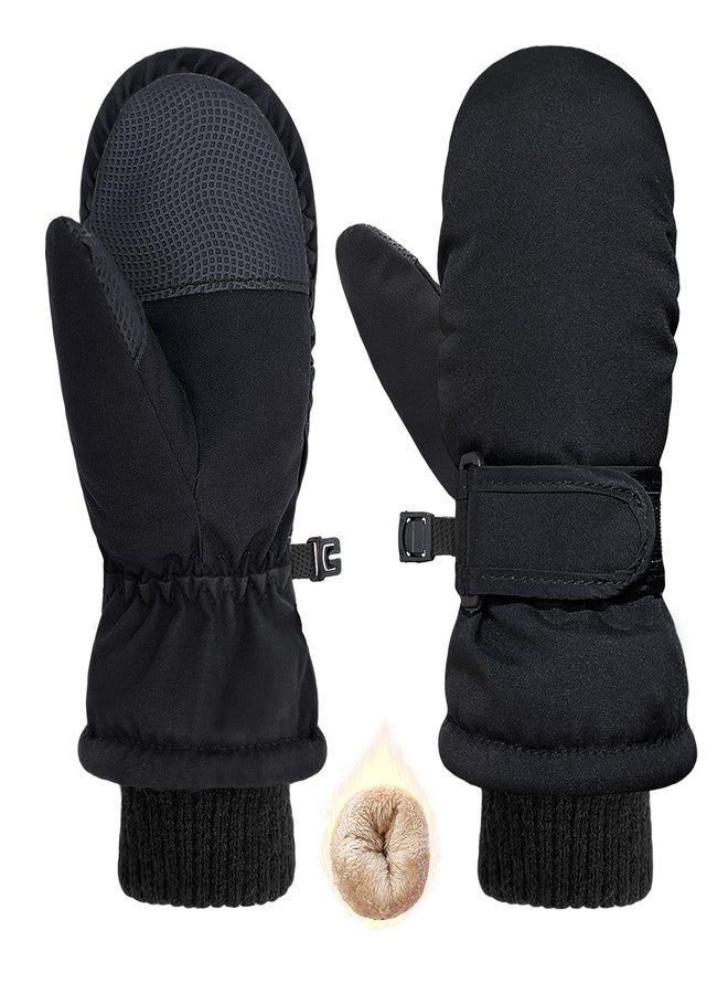 HOPSOOKEN Kids Winter Snow Mittens for Little Girls Boys Thermal Warm Thick Fleece Waterproof Ski Gloves for Cold Weather(BlackM) - Image 1
