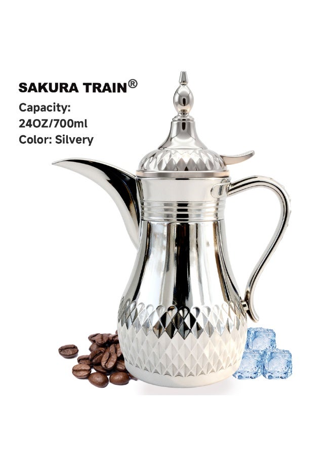 Sakura Train Middle Eastern Arabic Turkey-Inspired Stainless Steel Coffee Pot Dallah Pot Coffee Maker, Double-Wall Insulated Coffee Pot With Lid And Hand, Multiple Colors And Capacities Available for Women, Men, Guests, Best Gift idea, Kitchen Drinking Décor - Image 1