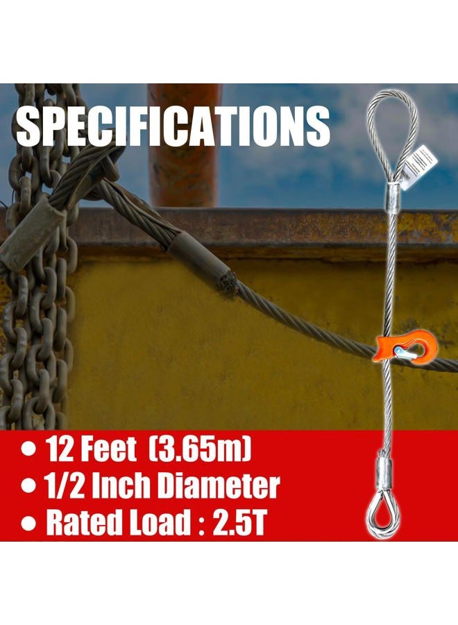 YATOINTO Single Leg Wire Rope Sling 2.5T/5500Lbs Rated Load 12 Feet Length 0.5 inch Dia Flemish Eye Loop to Heavy-Duty Thimble with Sliding Choker Heavy Duty Rigging Cable for Lifting and Towing Log - Image 3