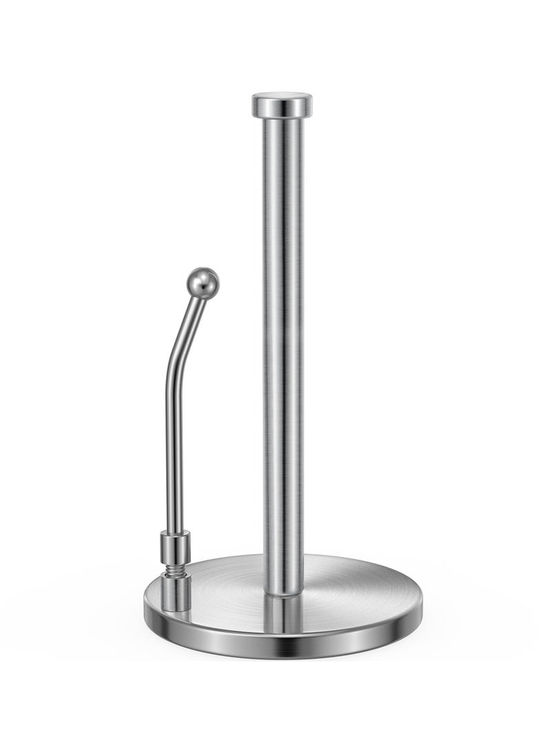 SOLARAE حامل مناديل ورقية لتمزيق بيد واحدة، موزع مناديل ورقية بقاعدة وزن ثابت غير قابلة للانزلاق، ذراع نابض يناسب معظم أحجام لفائف المناديل الورقية، مناديل ورقية من الفولاذ المقاوم للصدأ لسطح المطبخ (فضي) - Image 1