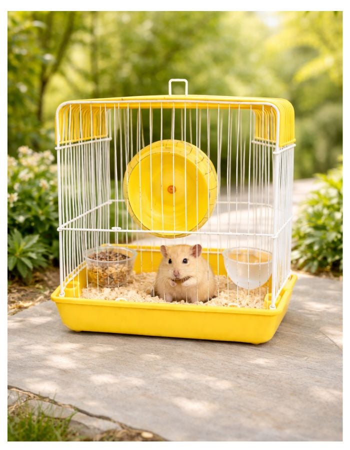 Petto Compact Hamster Cage with Exercise Wheel, Metal Wire Design, Removable Base Tray, 22 × 16 × 19 cm - Image 1