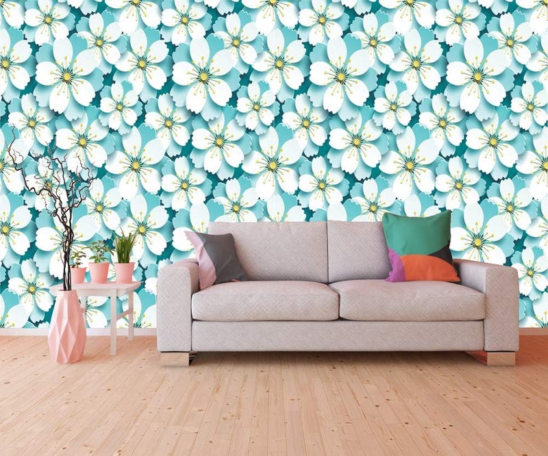 WallDaddy Wallpaper Stickers for Home Decoration Extra Large Size (300x40) Cm Wall Paper for Living Room | Self Adhesive Wall Stickers for Home Decor Blue Flower Waterproof Kitchen Wall Papers - Image 4