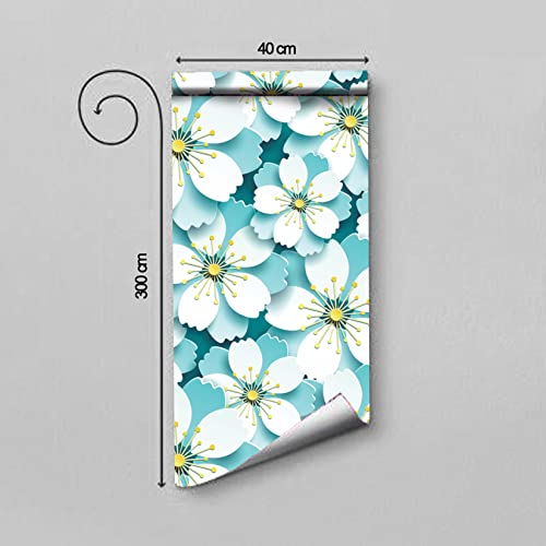 WallDaddy Wallpaper Stickers for Home Decoration Extra Large Size (300x40) Cm Wall Paper for Living Room | Self Adhesive Wall Stickers for Home Decor Blue Flower Waterproof Kitchen Wall Papers - Image 3