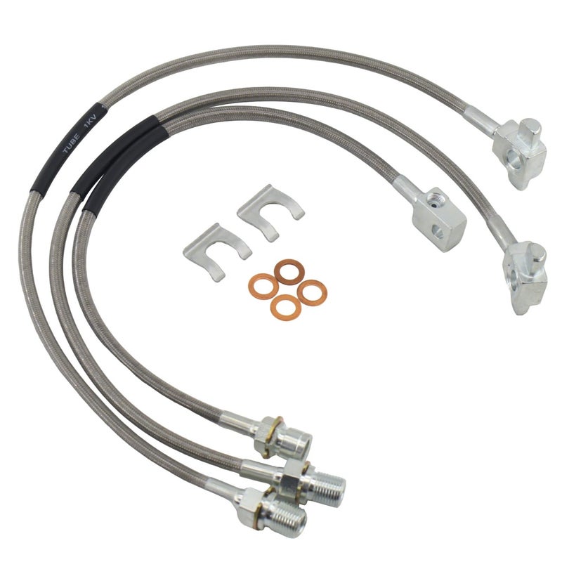 RJSPHH 3 Pcs Front and Rear Stainless Brake Lines Compatible With 19711987 Chevy GMC CK 10 15 20 K5 Blazer 46 Lift Part Numbers 89340S 89335S - Image 2
