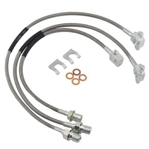 RJSPHH 3 Pcs Front and Rear Stainless Brake Lines Compatible With 19711987 Chevy GMC CK 10 15 20 K5 Blazer 46 Lift Part Numbers 89340S 89335S - Image 1