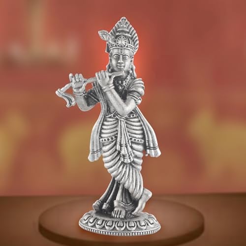 PRD CARATCAFE Krishna Pure Silver 925 Statue, 25 GMS Approx Antique Look God Murti for Home Office Car & Pooja - Image 4