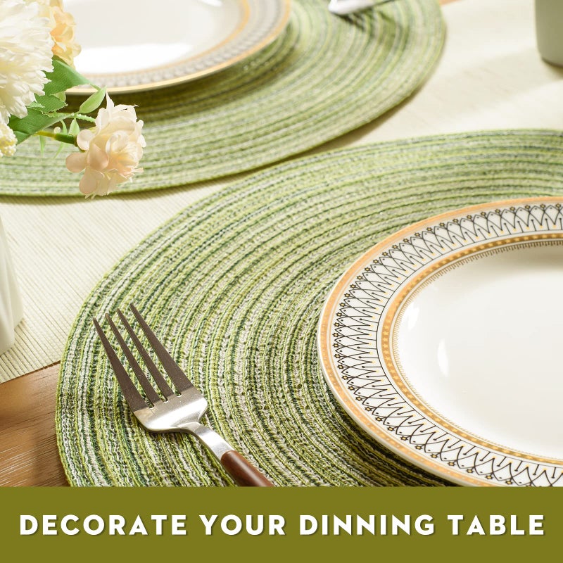 FunWheat Round Braided Placemats Set of 4 Place mats for Dining Tables Woven Heat Resistant Table Mats 15 inch (E Light Green, 4pcs) - Image 5
