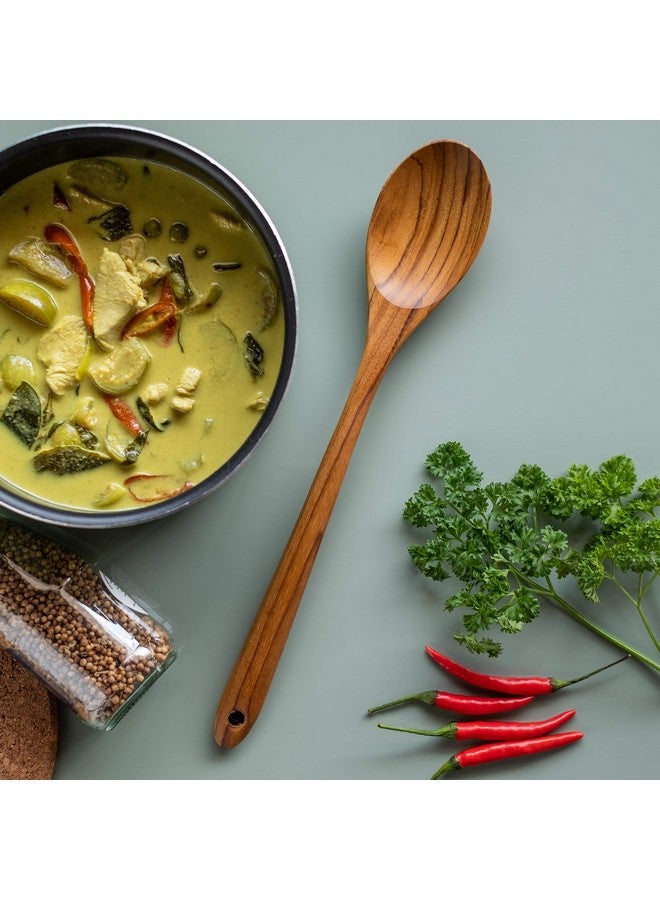 FAAY ملعقة طهي من الخشب 13.5 بوصة من تيك، ملعقة خلط مصنوعة يدويًا من تيك | صحية ومقاومة عالية للرطوبة للأواني غير اللاصقة - Image 2