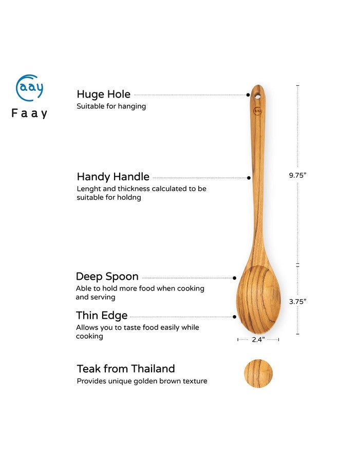 FAAY ملعقة طهي من الخشب 13.5 بوصة من تيك، ملعقة خلط مصنوعة يدويًا من تيك | صحية ومقاومة عالية للرطوبة للأواني غير اللاصقة - Image 3