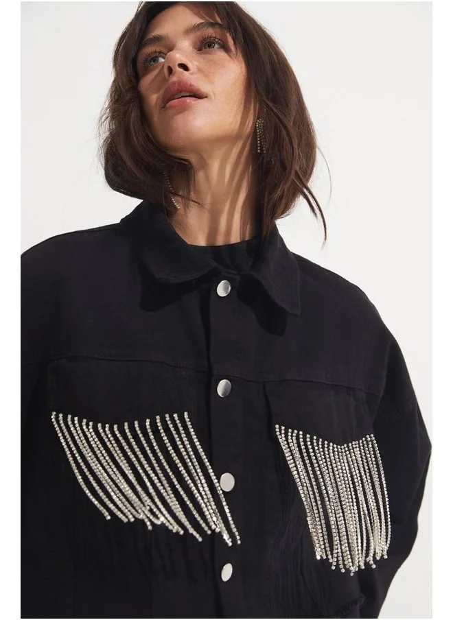 JUNE June Tassel Detailed Gabardine Jacket Black