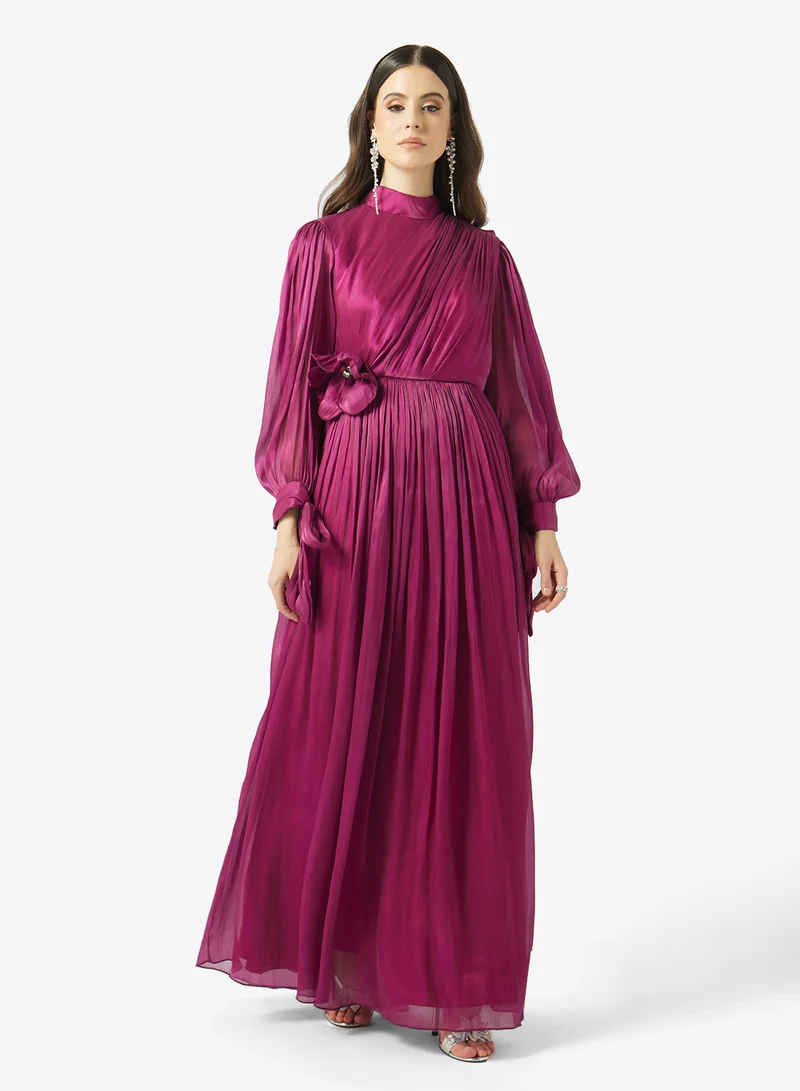 نمشي x Drapped Evenig Trail Dress With Puff Sleeves