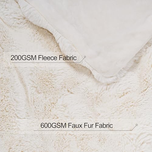 Touchat Luxury Faux Rabbit Fur Throw Blanket for Couch, Super Heavy Warm Cozy Fuzzy Blanket for Sofa Bedroom Living Room, Ultra Soft Fluffy Reversible Plush Blanket for Home Decor Gifts,Cream White - Image 4