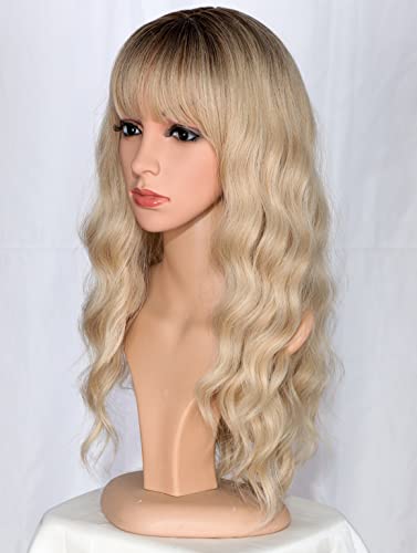 SYMEIW Medium Long Blonde Wavy Wigs For Women Synthetic Full Hair Wigs With Bangs For Daily Use (Blonde) - Image 3