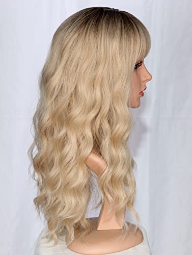 SYMEIW Medium Long Blonde Wavy Wigs For Women Synthetic Full Hair Wigs With Bangs For Daily Use (Blonde) - Image 4