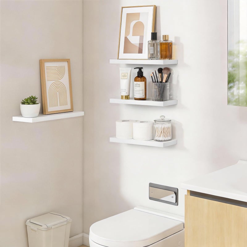 BAYKA Floating Shelves for Wall, 15.7in Wall Mounted Rustic Wood Shelves for Bathroom, Bedroom, Living Room, Kitchen, Hanging Shelf for Books/Storage/Room Decor with 22lbs Capacity (White, Set of 4) - Image 3