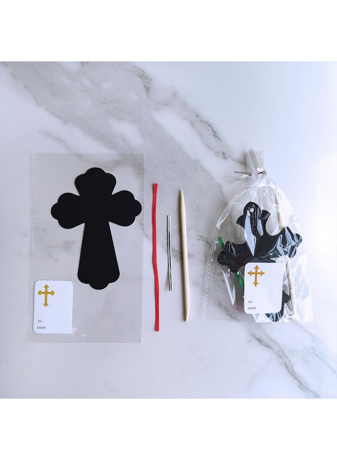 Winlyn 72 Sets 6 Styles Magic Color Scratch Cross Ornaments Craft Kits Rainbow Scratch Art Sets Scratch Paper Crosses with Scratching Tools for Kids Classroom VBS Sunday School Religious Activities - Image 3