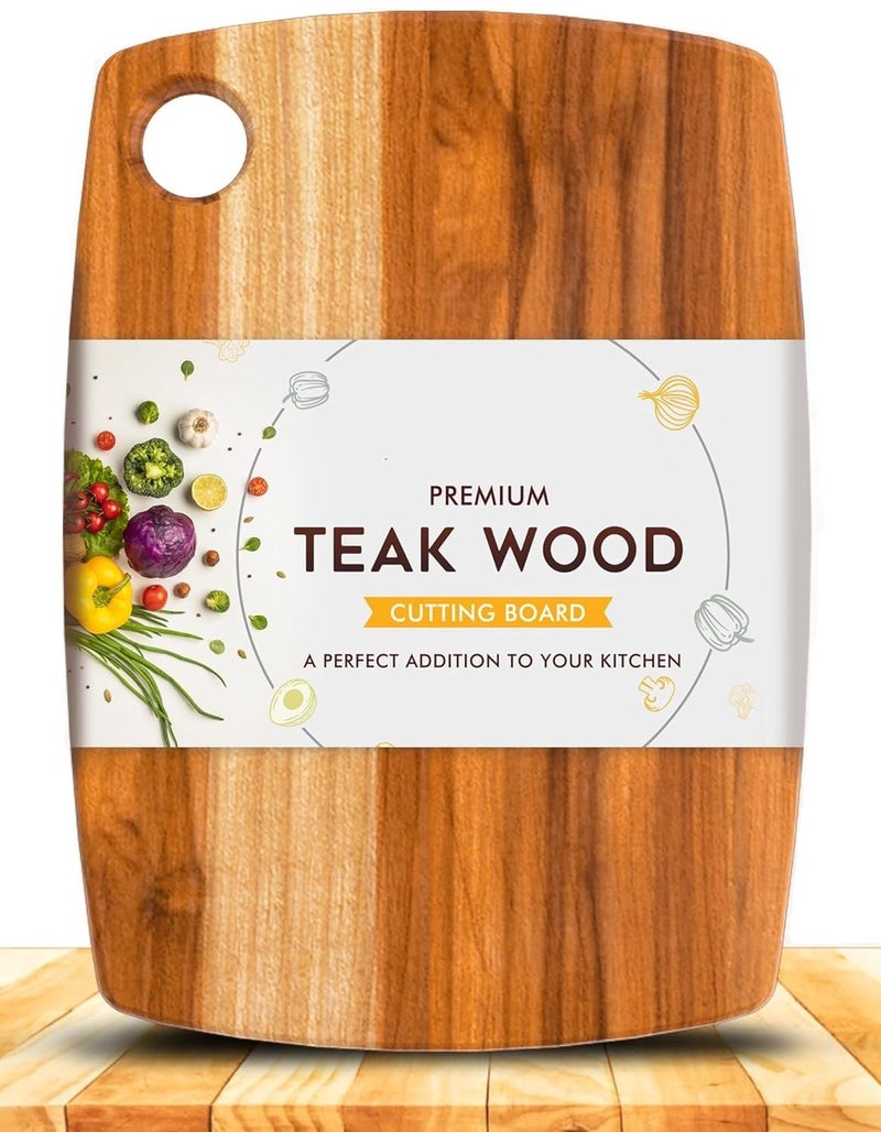 HELIMIX Teak Wood Chopping Cutting Board for Kitchen Fruits Cheese Meat Kitchen Vegetables Chopper Boards 13 x 9 inch S - Image 1