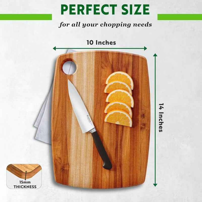 HELIMIX Teak Wood Chopping Cutting Board for Kitchen Fruits Cheese Meat Kitchen Vegetables Chopper Boards 13 x 9 inch S - Image 3
