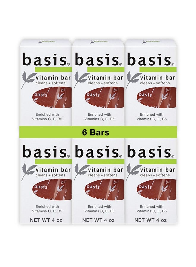 بيسيس صابون فيتامين بار من باسيز للجسم واليدين والوجه، صابون طبيعي لجميع أنواع البشرة مع فيتامينات سي، إي، وبي5، عبوة صابون كبيرة، 4 أونصة، عبوة من 6 قطع - Image 1