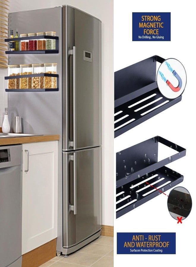 JIGVA Magnetic Shelf Spice Rack for Refrigerator,Spice Storage Fridge Shelf for Kitchen Organizer,Easy to Use,Drill free (Black, 2 Pack) - Image 5