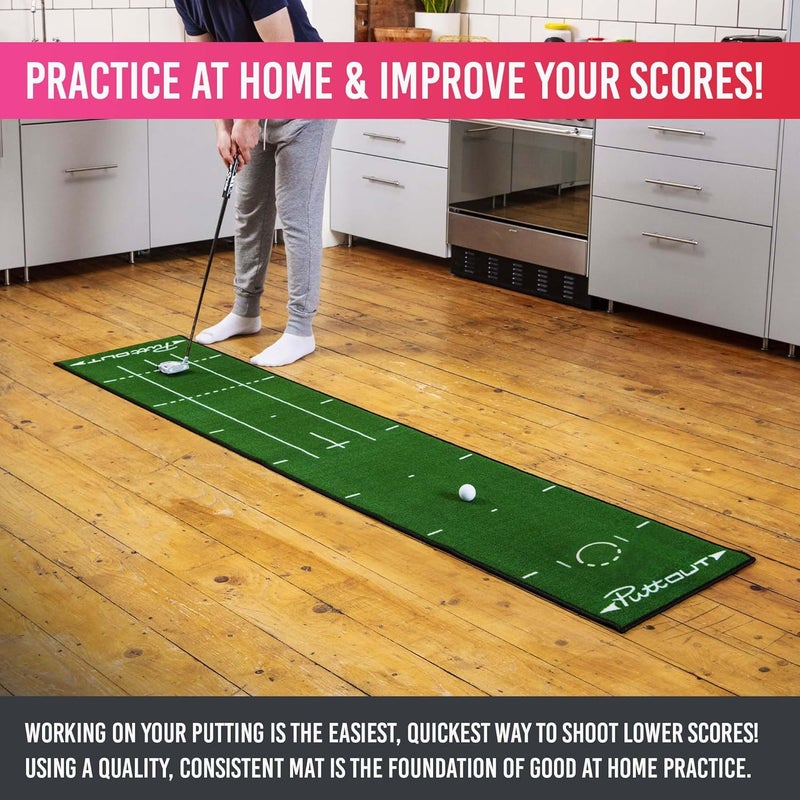 PuttOut Medium Putting Mat - Perfect Your Golf Putting (7.9ft x 1.6ft)(Green) - Image 3