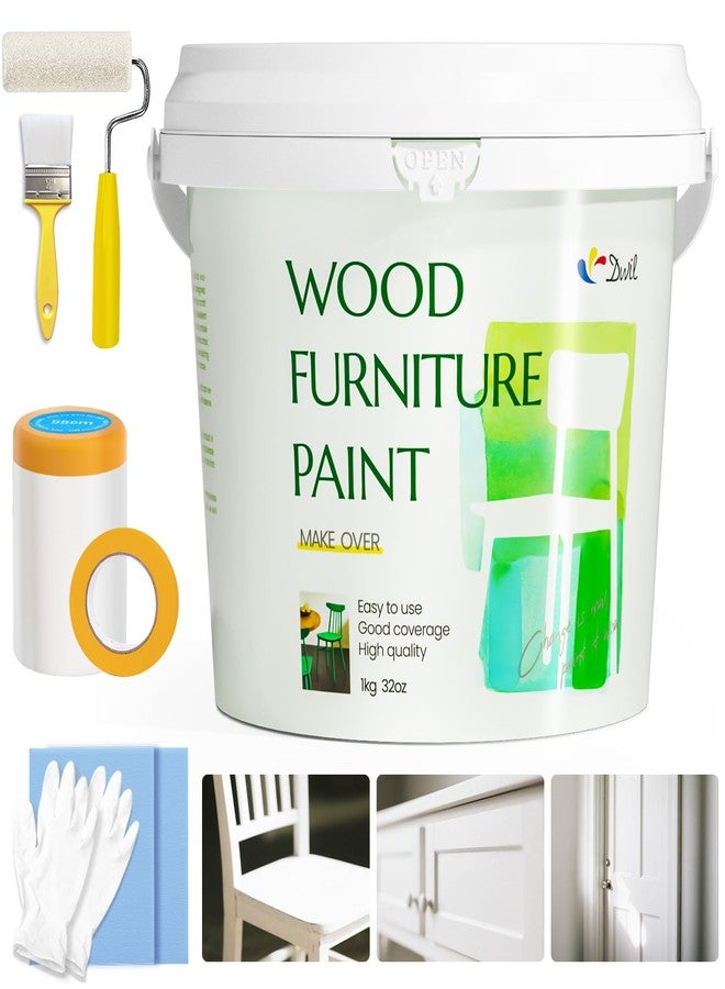 DWIL Wood Furniture Paint 32oz, White Wood Paint for Furniture, Cabinet, Door, Kitchen - Matte, With Tools, Water-Based, Odorless - Image 1