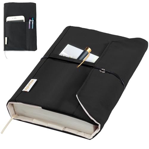 Aplufine Canvas Book Covers Washable Book Protector Book Cover for Paperback Novels Adjustable Book Cover for Hardcover with Pockets for Pen Soft Cover Books Book Lovers Gifts - Image 1
