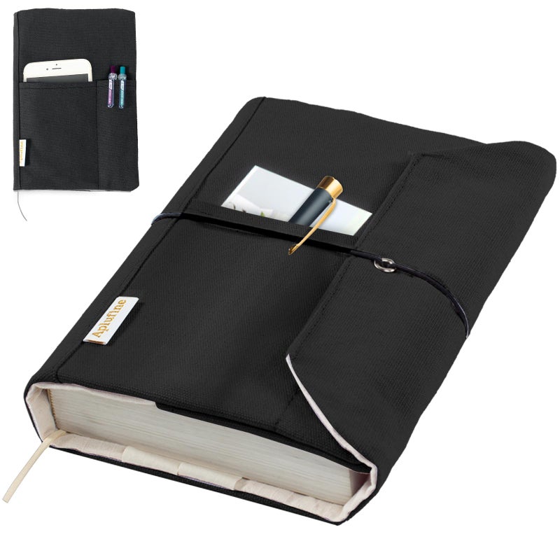 Aplufine Canvas Book Covers Washable Book Protector Book Cover for Paperback Novels Adjustable Book Cover for Hardcover with Pockets for Pen Soft Cover Books Book Lovers Gifts - Image 2