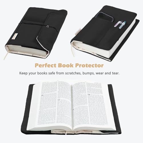 Aplufine Canvas Book Covers Washable Book Protector Book Cover for Paperback Novels Adjustable Book Cover for Hardcover with Pockets for Pen Soft Cover Books Book Lovers Gifts - Image 3