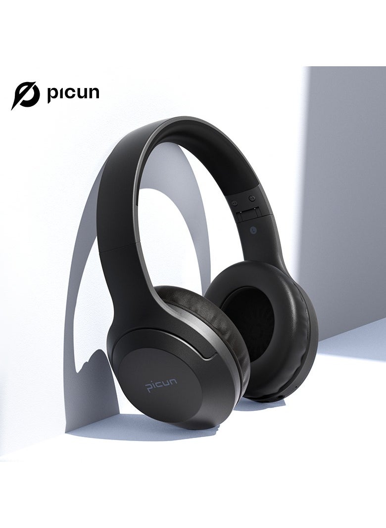 Picun - B-01S Wireless On-Ear Headphones Pure Bass 46H Battery Speed Charge Fast Usb Type-C Foldable Black - Image 1