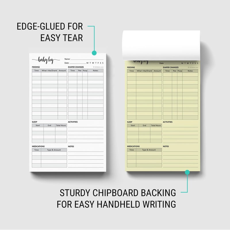 321Done 2-Part Carbonless Baby Daily Log Book, Made in USA â€“ 5.5x8.5 Pad, Newborn Feeding, Diaper, Sleep & Medication Tracker for Parents, Babysitters & Daycare â€“ Daily Infant Tracker â€“ 50 Sets - Image 4