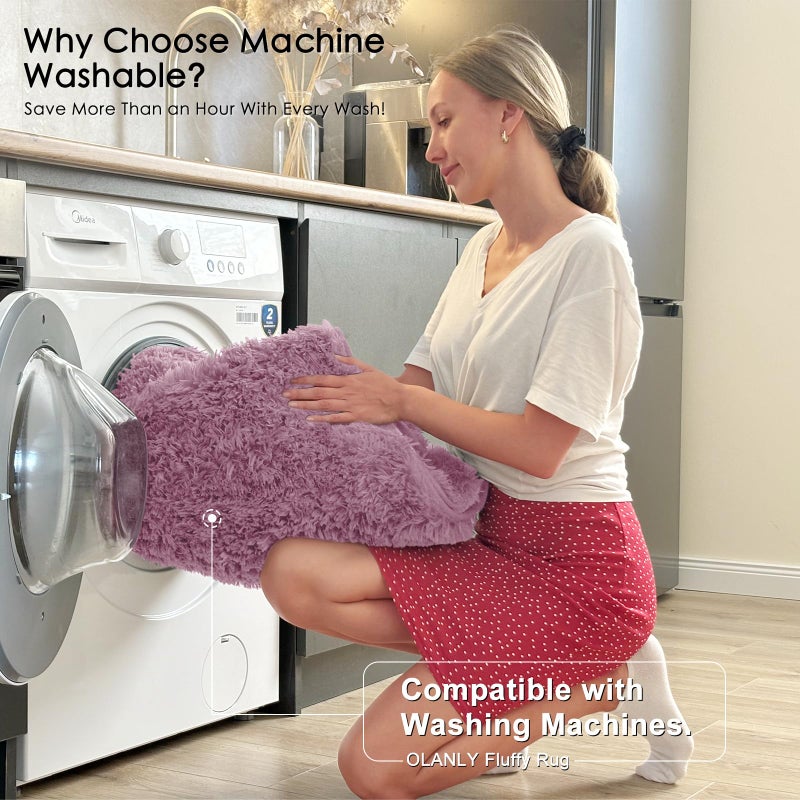 OLANLY Area Rugs for Living Room Bedroom, Machine Washable 4x5.9 ft Soft Fluffy Shaggy Bedside Rug, Indoor Floor Carpet for Kids Girls and Boys, Dorms, Nursery Rooms, Home Decor Aesthetic, Blush - Image 2