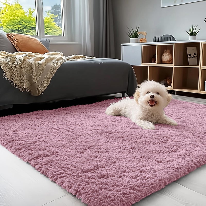 OLANLY Area Rugs for Living Room Bedroom, Machine Washable 4x5.9 ft Soft Fluffy Shaggy Bedside Rug, Indoor Floor Carpet for Kids Girls and Boys, Dorms, Nursery Rooms, Home Decor Aesthetic, Blush - Image 3