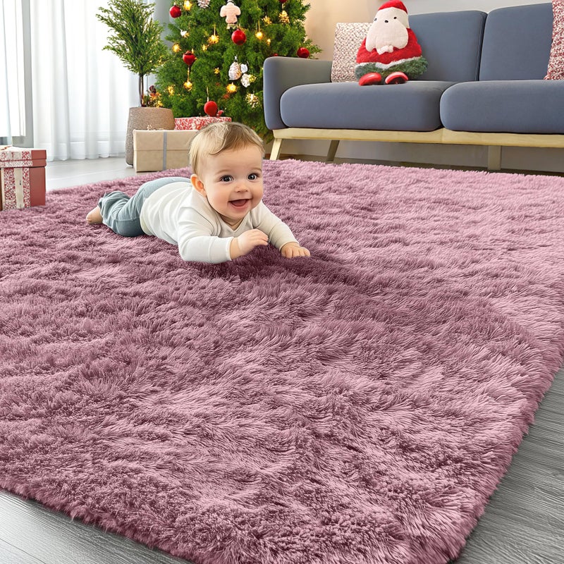 OLANLY Area Rugs for Living Room Bedroom, Machine Washable 4x5.9 ft Soft Fluffy Shaggy Bedside Rug, Indoor Floor Carpet for Kids Girls and Boys, Dorms, Nursery Rooms, Home Decor Aesthetic, Blush - Image 1