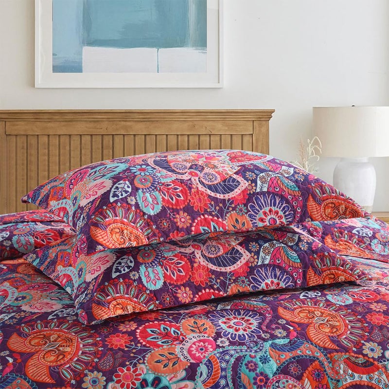VISIMISI Cotton Bedspread Quilt Sets Reversible Bedding Coverlet Sets Comforter Paisley Floral Bohemian Bedspread,Bohemian Red Gorgeous Pattern,King Size - Image 5