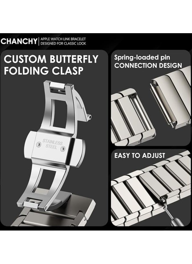 CHANCHY Stainless Steel Band for Watch Ultra Band 49mm 45mm 44mm 42mm 38mm 40mm 41mm, Metal Strap with Folding Clasp for Watch Series 8 7 6 5 4 3 2 1 for Men (, 49mm 45mm 44mm 42mm) - Image 3