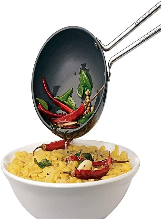 LDG WARE Aluminium Tadka Pan| Stainless Steel Riveted Handle| 3mm Thick Plat Standard Quality| Frying Tadka Pan for Dal,Spices,Gravy (Black) (27 * 10.5 * 4.5cm) - Image 5