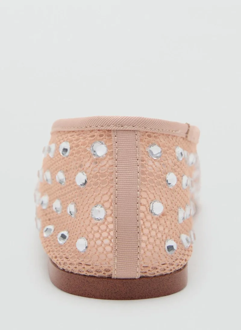MANGO Mesh Rhinestone Ballet Flats
