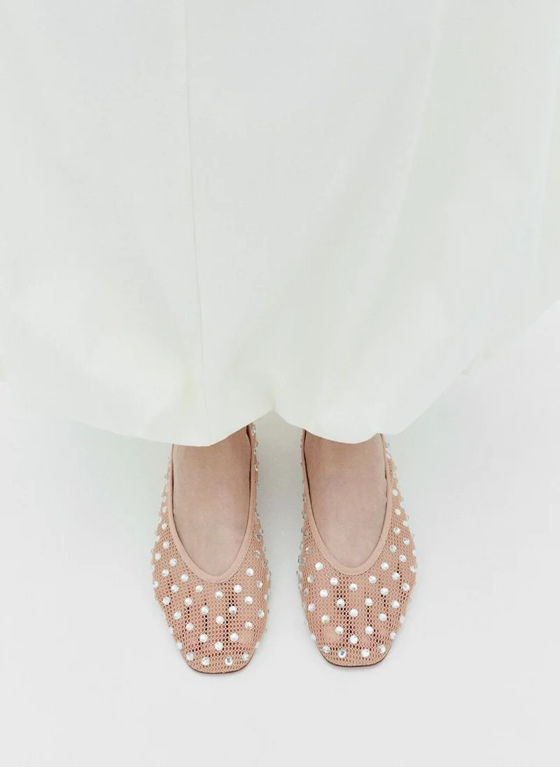 MANGO Mesh rhinestone ballet flats