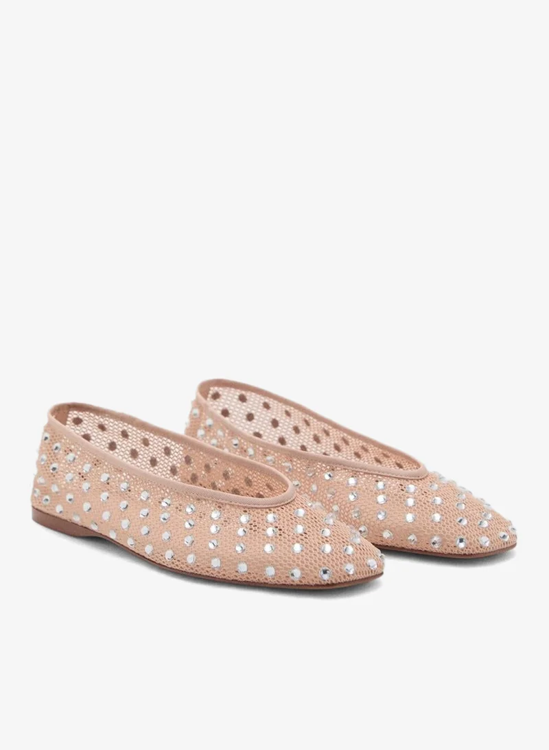 MANGO Mesh rhinestone ballet flats