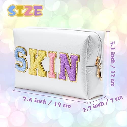 Y1tvei حقيبة مستحضرات التجميل البيضاء Y1tvei Preppy Patch SKIN بلون جلد PU الملون - Image 2
