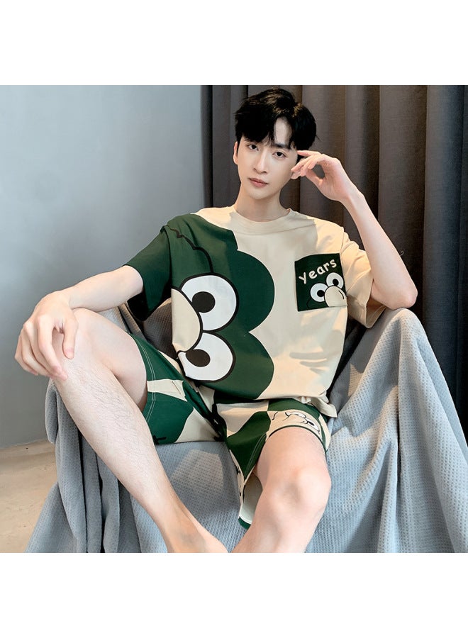 New Style Pajamas Men's Summer Pure Cotton Short-sleeved Teenager Men's Home Clothes Summer Boys Thin Boys' Suit